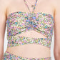 HALTER NECK FLORAL CROP TOP WITH BACK SMOCKING