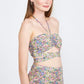 HALTER NECK FLORAL CROP TOP WITH BACK SMOCKING