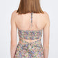 HALTER NECK FLORAL CROP TOP WITH BACK SMOCKING