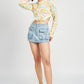 PRINTED SWEATER TOP WITH SIDE DRAWSTRINGS