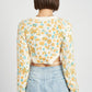 PRINTED SWEATER TOP WITH SIDE DRAWSTRINGS