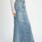 FLUTED DENIM MAXI SKIRT